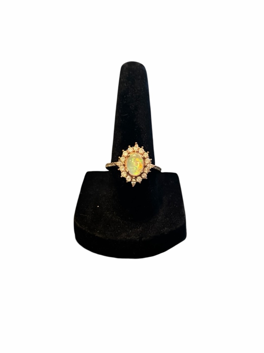 Vintage Style Opal Oval Gemstone Crystal Halo Size 7 Gold Fashion Ring